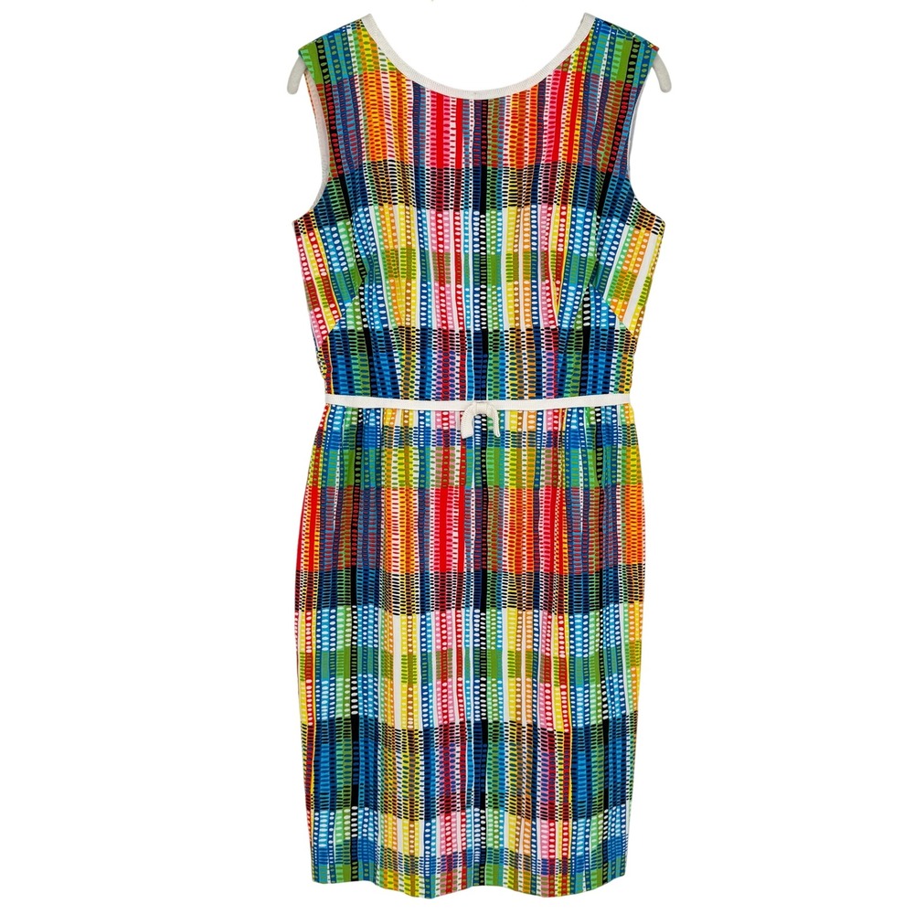 Vintage‎ Doncaster Sheath Midi Dress Multicolor Rainbow Stripe Cotton USA Made 8